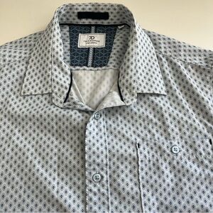 7 Diamonds‎ Men’s Four Way Stretch Printed Short Sleeve Button Down Small blue